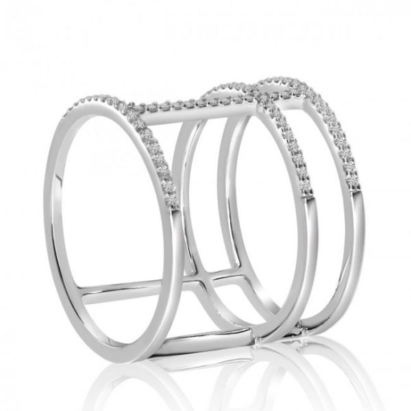 14K White Gold Three row Diamond Wide Fashion Ring