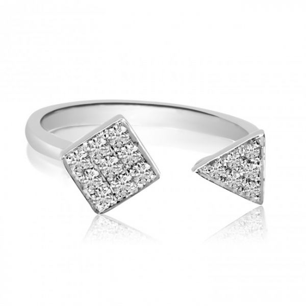 14K White Gold Geometric AA Diamond Fashion Ring