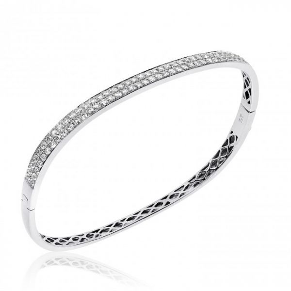 14K White Gold 1.84 Ct AA Diamond Double Row Fashion Bangle Bracelet