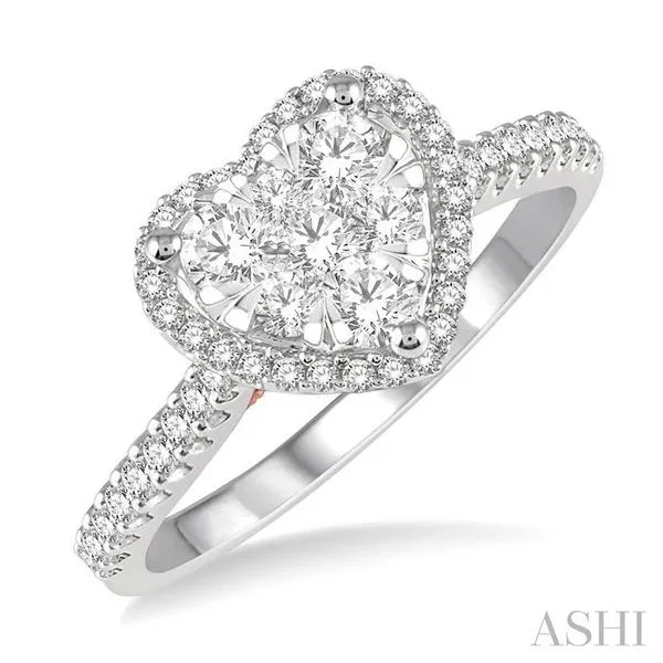 Heart cluster clearance ring with accents