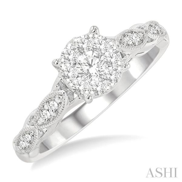 3/8 ctw Open Lattice Shank Circular Lovebright Round Cut Diamond Engagement Ring in 14K White Gold Chandlee Jewelers Athens, GA