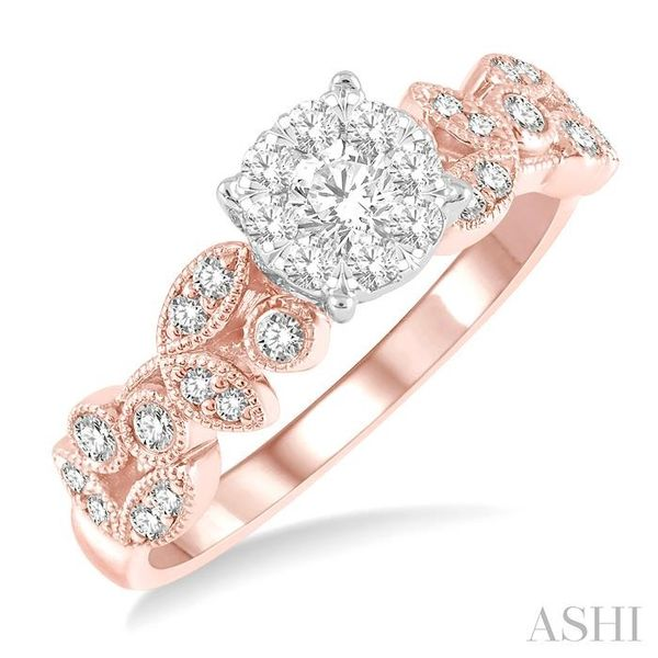 1/2 ctw Marquise and Circular Mount Carved Lovebright Round Cut Diamond Engagement Ring in 14K Rose and White Gold Chandlee Jewelers Athens, GA