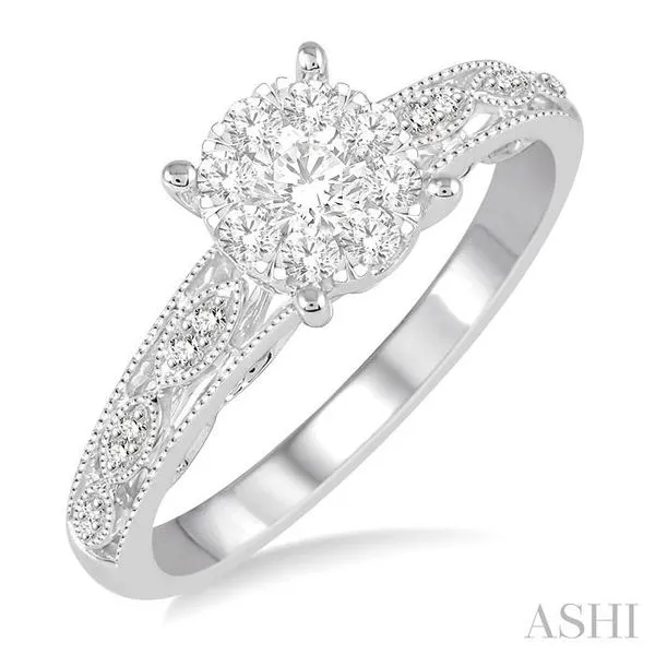 1/3 ctw Round Cut Diamond Lovebright Engagement Ring in 1...