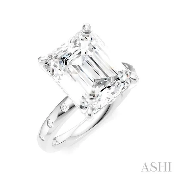 1/5 Ctw Emerald Shape Round Cut Diamond Semi-Mound Engage...