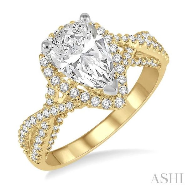 1/2 ctw Pear Shape Crisscross Shank Round Cut Diamond Semi-Mount Engagement Ring in 14K Yellow and White gold Chandlee Jewelers Athens, GA