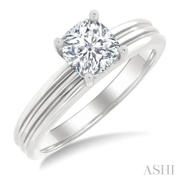 1/20 Ctw Cushion Shape Grooved Shank Round Cut Diamond Se...