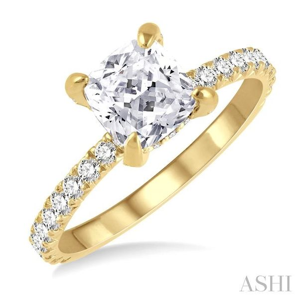 5/8 ctw Cushion Shape Round Cut Diamond Semi-Mount Engagement Ring in 14K Yellow Gold Chandlee Jewelers Athens, GA