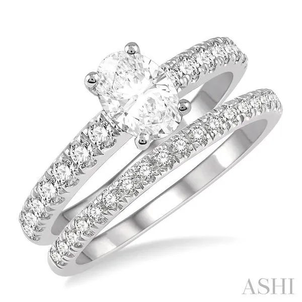 1 5/8 Ctw Diamond Wedding Set With 1 1/10 ct Oval Cut Engage