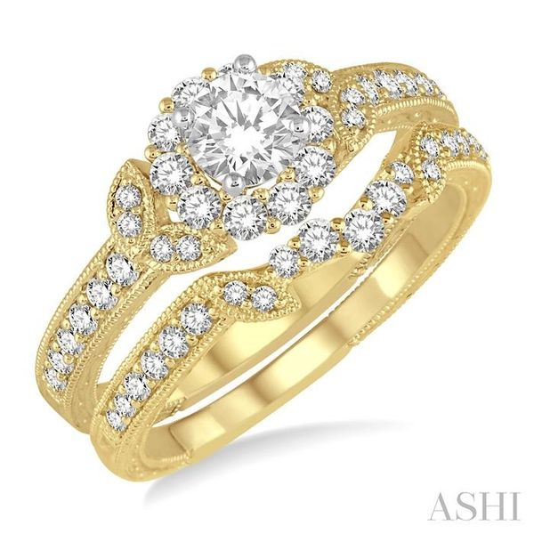 3/4 Ctw Diamond Bridal Set with 1/2 Ctw Round Cut Engagement Ring and 1/6 Ctw Wedding Band in 14K Yellow and White Gold Chandlee Jewelers Athens, GA