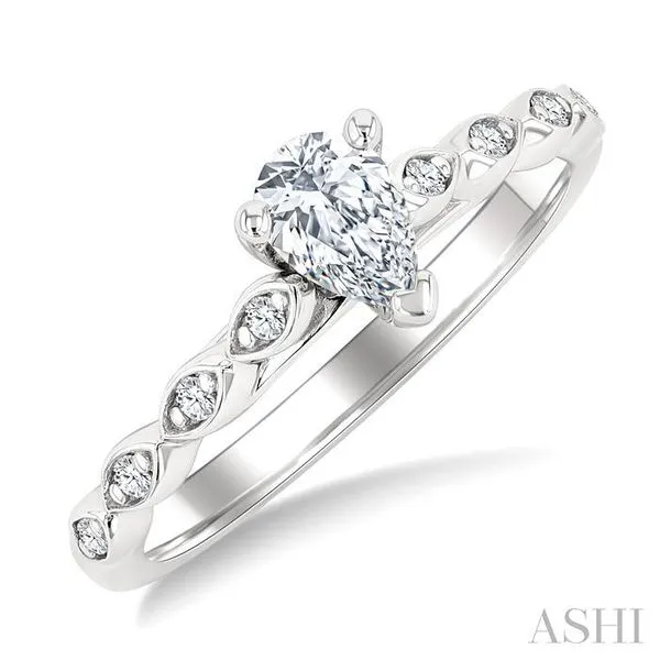 1/2 Ctw Diamond Engagement Ring With 1/3 ct Pear Cut Cent...
