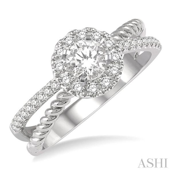 14K White Gold Dainty Floral Style Round Diamond Ring