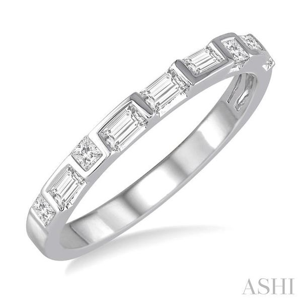 1/3 ctw Zigzag Filled Baguette and Princess Cut Diamond Wedding Band in 14K White Gold Chandlee Jewelers Athens, GA