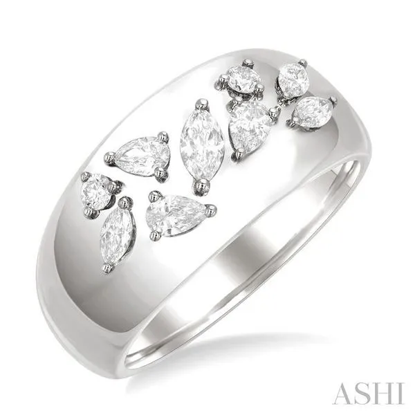 1/2 ctw Mixed Diamond Cut Fashion Wide Band in 14K White ...