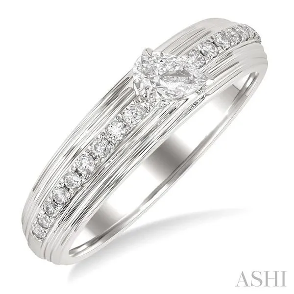 1/3 ctw Textured Shank Tilted Pear and Round Cut Diamond ...