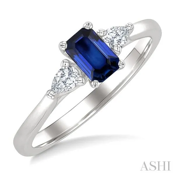 6X4 MM Octagon Shape Sapphire and 1/5 Ctw Pear Cut Diamon...