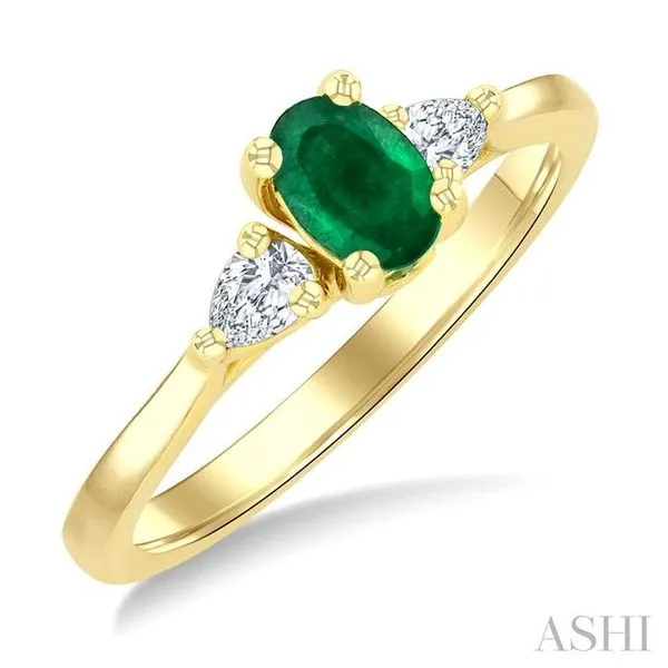 6X4 MM Oval Shape Emerald and 1/5 Ctw Pear Cut Diamond 3-...