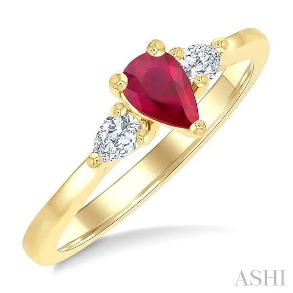 6X4 MM Pear Shape Ruby and 1/5 Ctw Pear Cut Diamond 3-Sto...