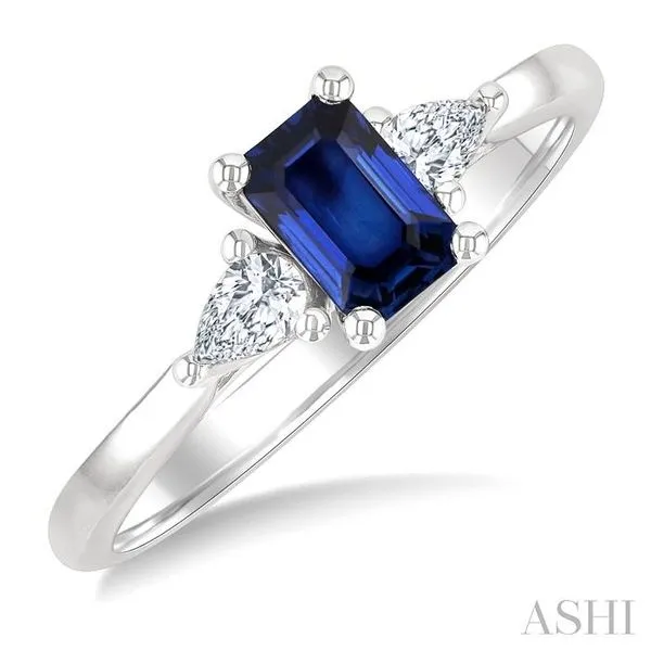 6X4 MM Octagon Shape Sapphire and 1/5 Ctw Pear Cut Diamon...