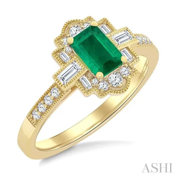 6X4 MM Octagon Shape Emerald and 1/3 Ctw Art Deco Mixed C...
