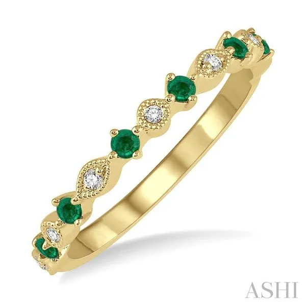 1.80 MM Round Cut Emerald and 1/20 Ctw Round Cut Diamond Half Eternity Wedding Band in 14K Yellow Gold similar item image