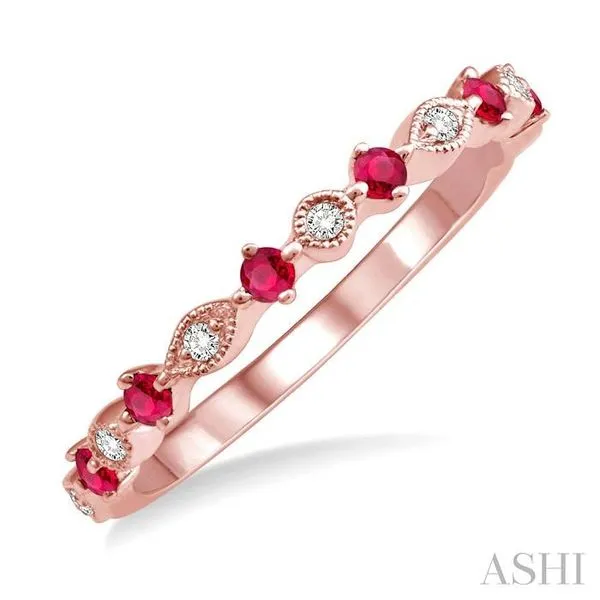 1.80 MM Round Cut Ruby and 1/20 Ctw Round Cut Diamond Half Eternity Wedding Band in 14K Rose Gold similar item image