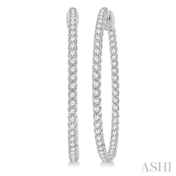 3 ctw Round Cut Diamond In & Out 1 1/2 Inch Hoop Earrings in 14K White Gold Chandlee Jewelers Athens, GA
