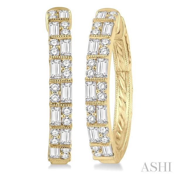 1 ctw Basket Weave Baguette and Round Cut Diamond Hoop Earrings in 14K Yellow Gold Chandlee Jewelers Athens, GA