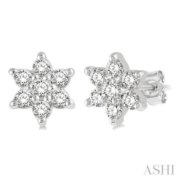 1/6 ctw Floral Round Cut Diamond Petite Fashion Stud Earring in 10K White Gold Chandlee Jewelers Athens, GA