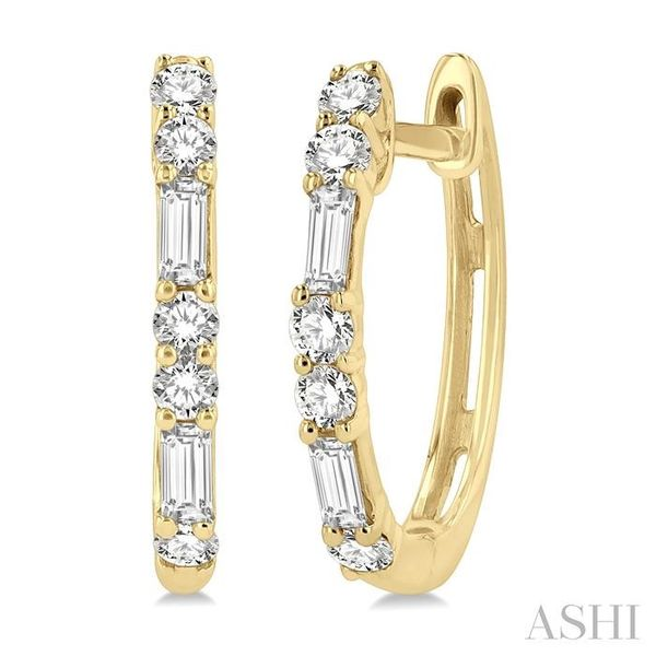 1/3 ctw Baguette and Round Cut Diamond Petite Huggies in 14K Yellow Gold Chandlee Jewelers Athens, GA