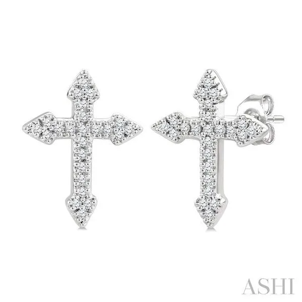 1/6 Ctw Single Cut Diamond Cross Petite Fashion Earrings ...