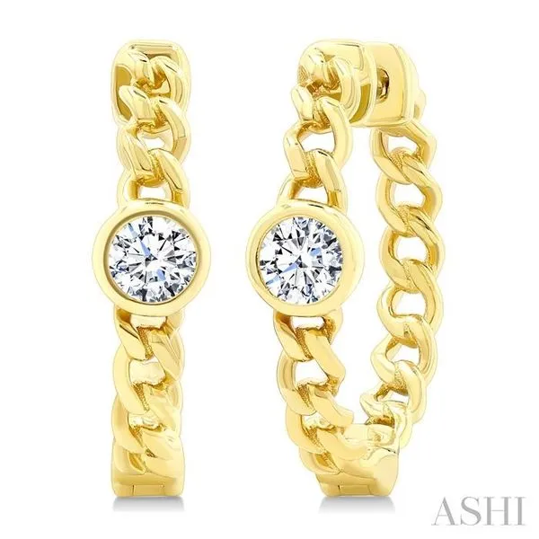 1/3 Ctw Bezel Set Round Cut Diamond Curb Link Fashion Ear...