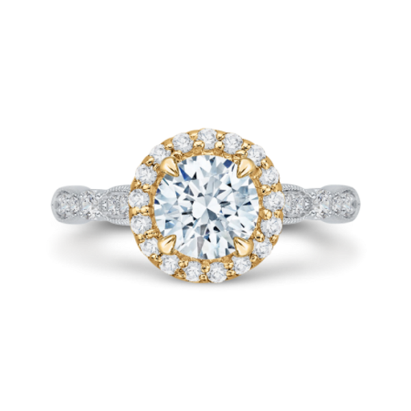 18K Two-Tone Diamond Halo Engagement Ring Corwin's Main Street Jewelers Southampton, NY