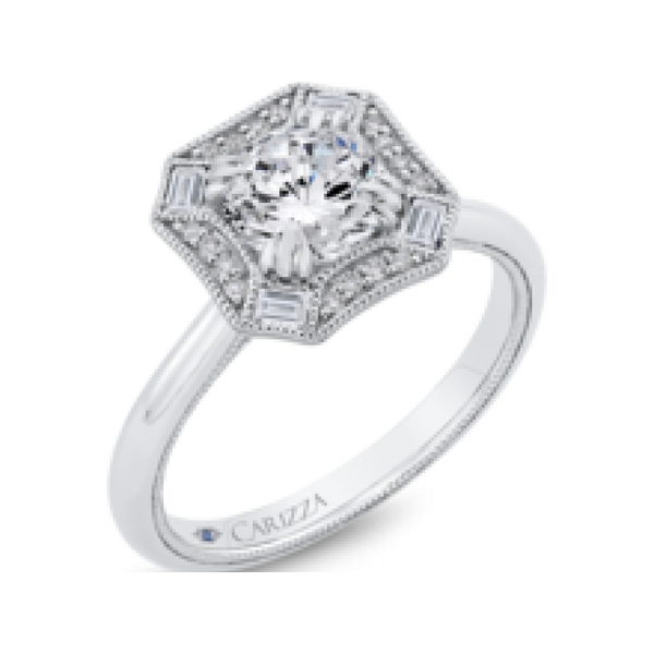 18KW Octagon Style Round Diamond Engagement Ring Image 2 Corwin's Main Street Jewelers Southampton, NY