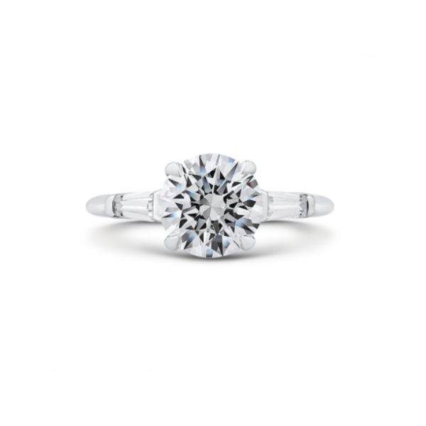 18KW Round Diamond Engagement Ring Setting (with tapered baguettes) Corwin's Main Street Jewelers Southampton, NY