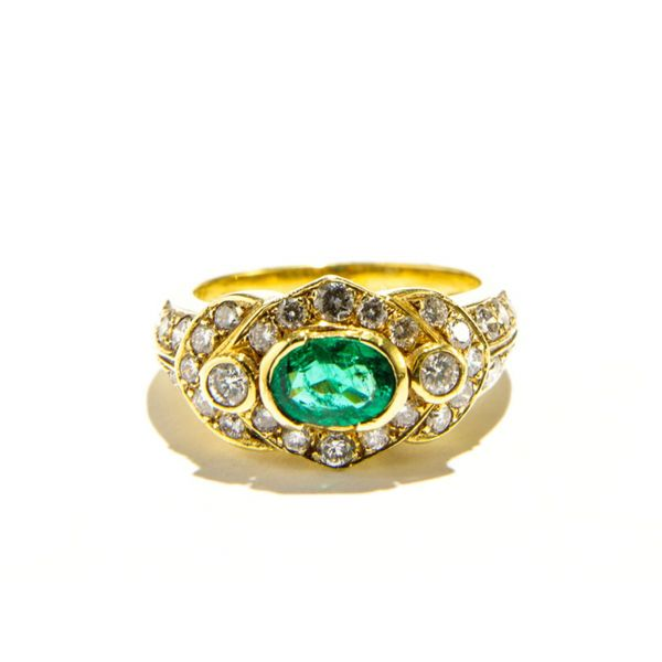 Bezel Set Emerald Ring with Diamonds  Image 2 Corwin's Main Street Jewelers Southampton, NY