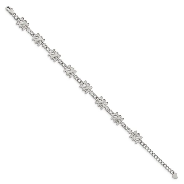 Stainless Steel MLB LogoArt New York Mets N-Y Bracelet w/...