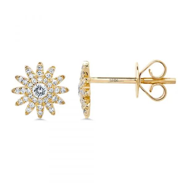 Shy Creation Diamond Starburst Stud Earring in 14k Yellow Go