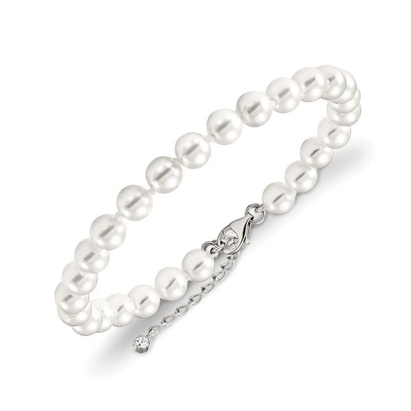 Sterling Silver Rhodium Plated Pearl and CZ Bracelet Ace Of Diamonds Mount Pleasant, MI