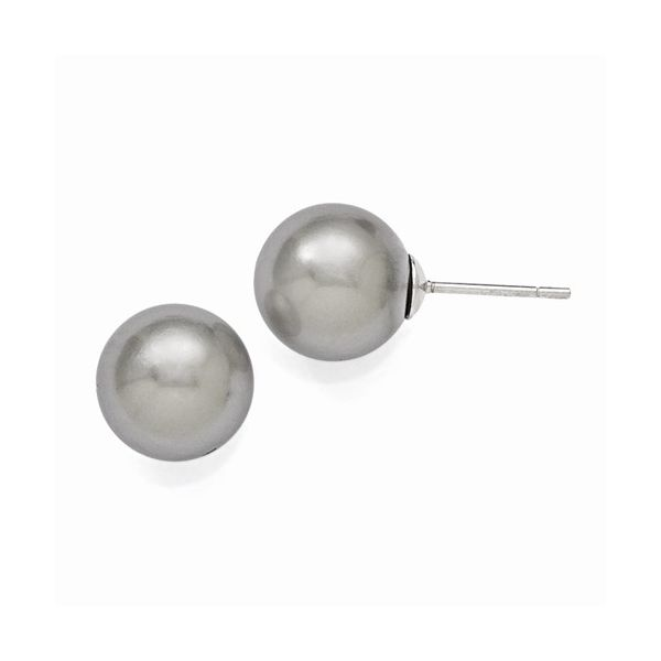 Sterling Silver Majestic Rhodium Plated Grey Shell Pearl Earrings Ace Of Diamonds Mount Pleasant, MI