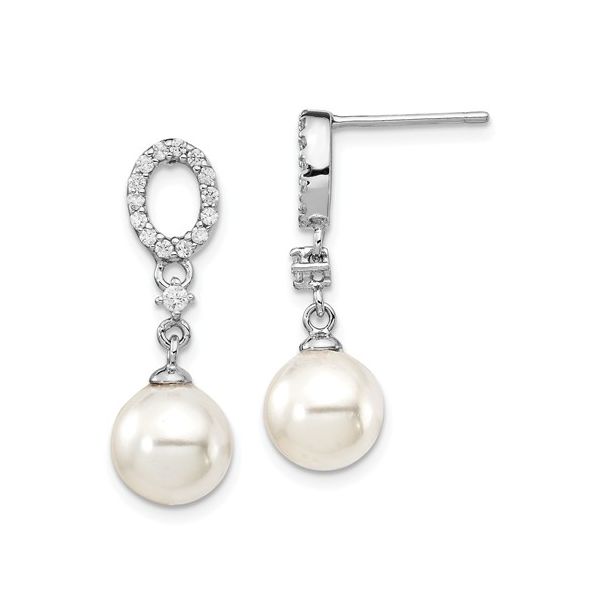 Sterling Silver Rhodium Plated Faux Shell Pearl & CZs Dangle Earrings Ace Of Diamonds Mount Pleasant, MI