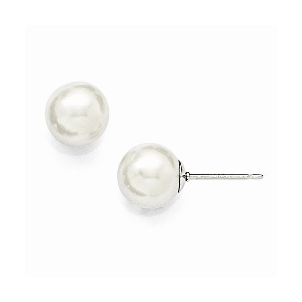 Sterling Silver Majestic Rhodium Plated White Shell Pearl Stud Earrings Ace Of Diamonds Mount Pleasant, MI
