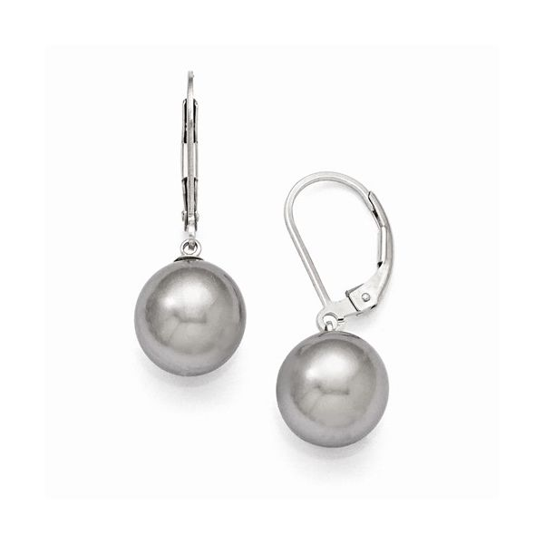 Sterling Silver Rhodium Plated Grey Shell Pearl Leverback Earrings Ace Of Diamonds Mount Pleasant, MI