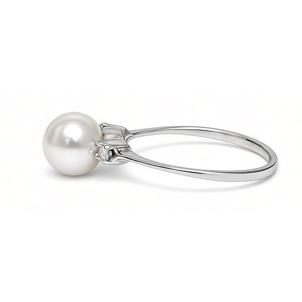 14K White Gold Pearl and Diamond Ring Image 2 Ace Of Diamonds Mount Pleasant, MI