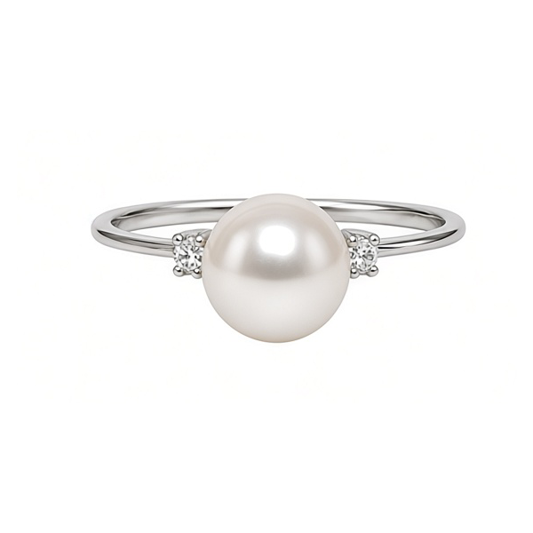 14K White Gold Pearl and Diamond Ring Ace Of Diamonds Mount Pleasant, MI