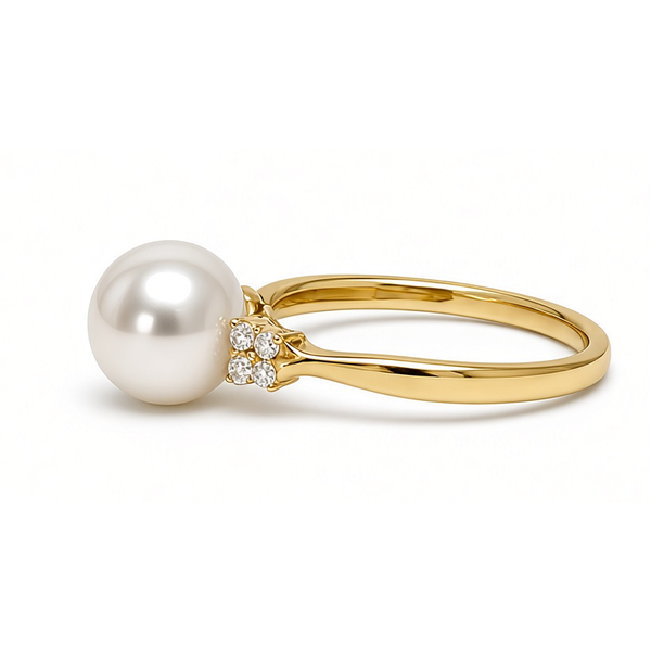 14K Yellow Gold Pearl and Diamond Ring Image 2 Ace Of Diamonds Mount Pleasant, MI