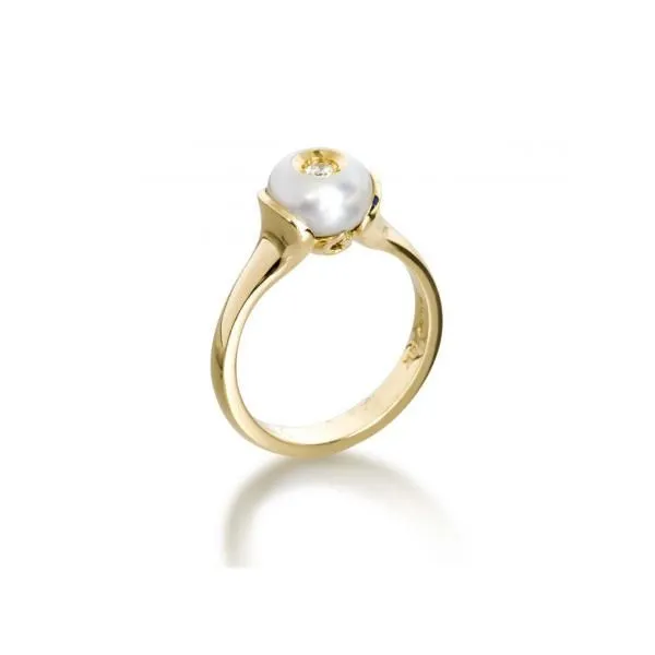 14K Yellow Gold Galatea Diamond in a Pearl Ring Ace Of Diamonds Mount Pleasant, MI