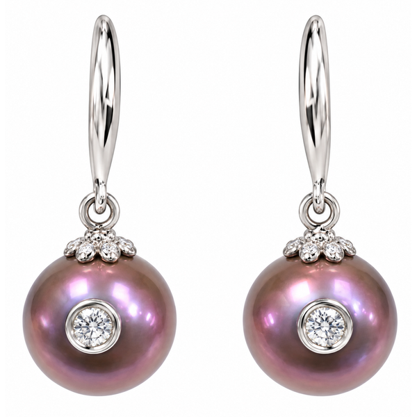 14K White Gold Galatea Diamond In A Purple/Black Pearl Earrings Ace Of Diamonds Mount Pleasant, MI