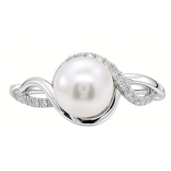 14K White Gold Cultured Pearl Ring with Diamonds Ace Of Diamonds Mount Pleasant, MI