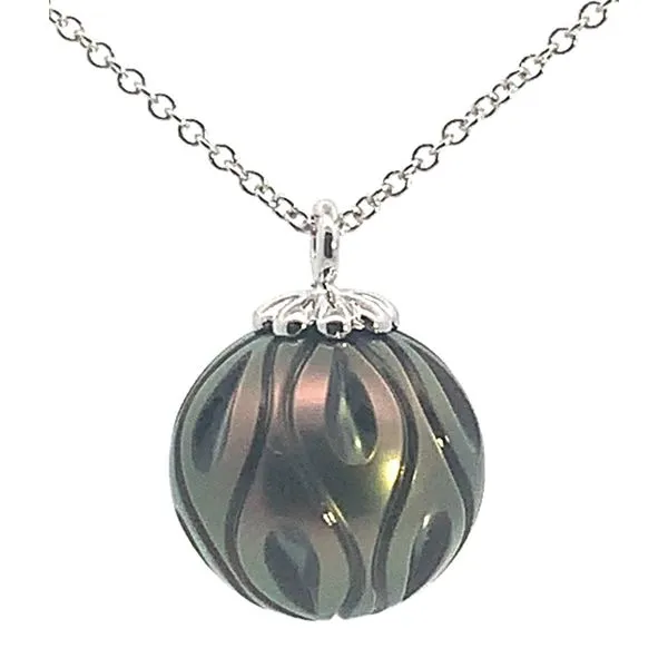 14K White Gold Galatea Carved Black And Gray Pearl Pendant Ace Of Diamonds Mount Pleasant, MI