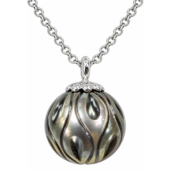 14K White Gold Galatea Carved Black And Gray Pearl Pendant Ace Of Diamonds Mount Pleasant, MI